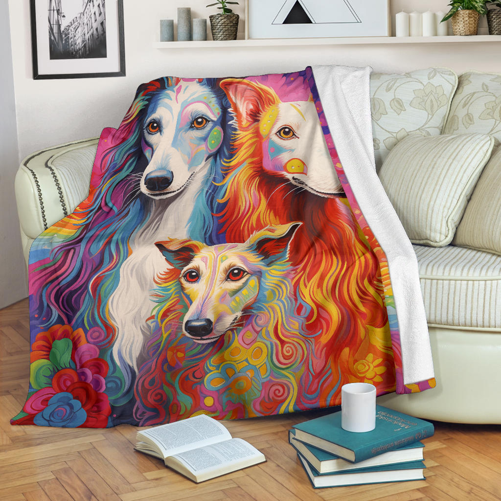 Borzoi Blanket, Trippy Psychedelics Borzoi Fleece Blanket, Borzoi Throw Blanket, Borzoi Gifts