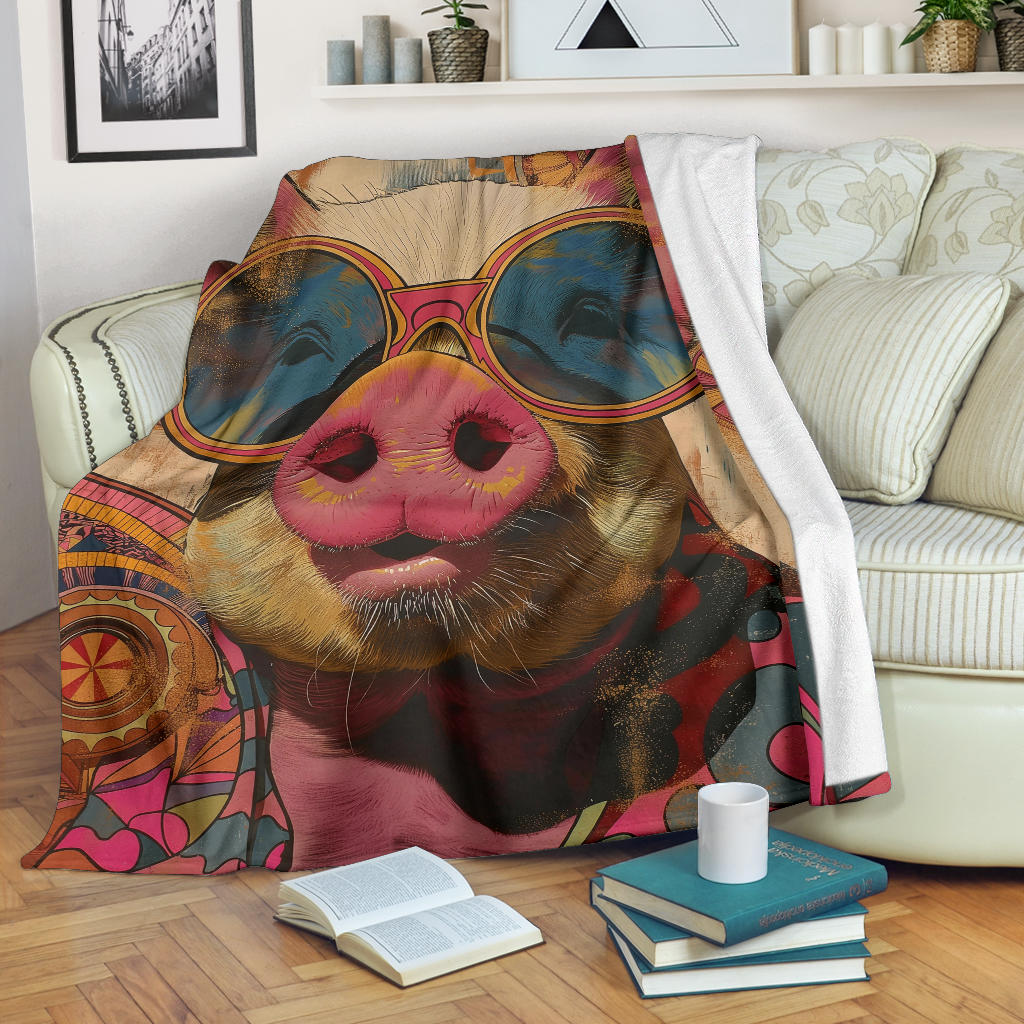 Pig Blanket, Trippy Psychedelics Pig Fleece Blanket, Pig Throw Blanket, Pig Gifts