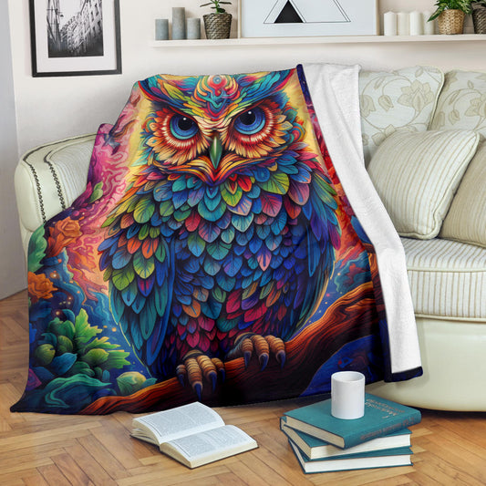 Trippy Psychedelics Owl Blanket, Owl Throw Blanket, Owl Fleece Blanket, Owl Gifts