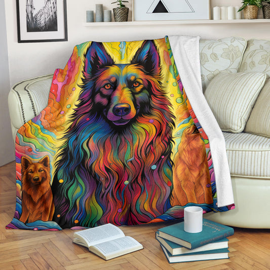 Belgian Tervuren Blanket, Trippy Psychedelics Belgian Tervuren Fleece Blanket, Belgian Tervuren Throw Blanket, Belgian Tervuren Gifts