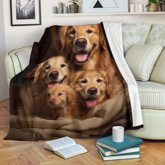 Golden Retriever Family Blanket, Golden Retriever Gifts, Golden Retriever Fleece Blanket