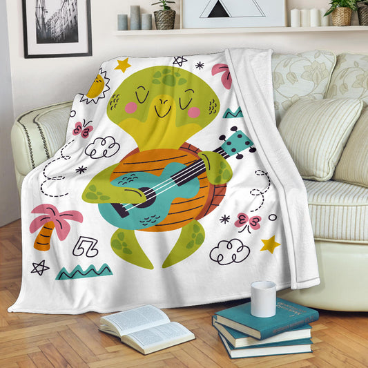 Turtle Playing Guitar Blanket