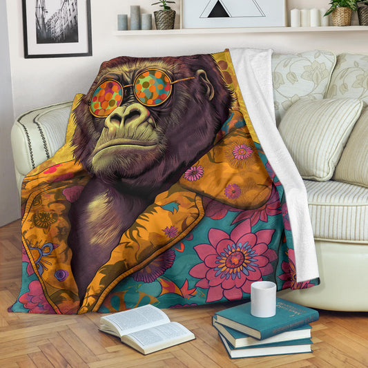 Gorilla Blanket, Trippy Psychedelics Gorilla Fleece Blanket, Gorilla Throw Blanket, Gorilla Gifts