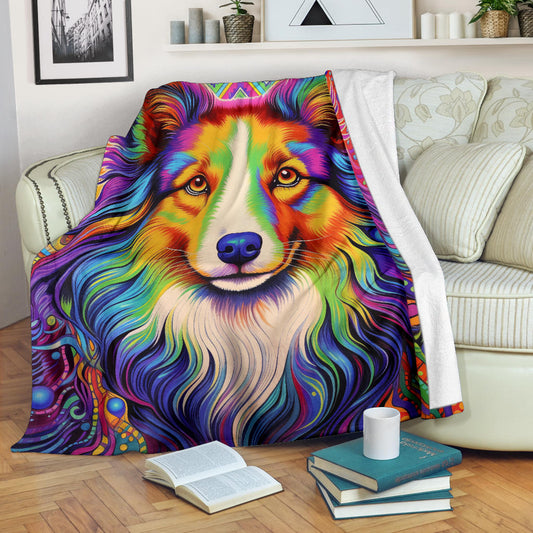 Shetland Sheepdog Blanket, Shetland Sheepdog Fleece Blanket, Shetland Sheepdog Trippy Psychedelics Throw Blanket, Shetland Sheepdog Gifts