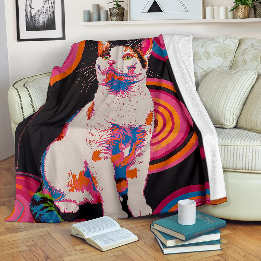 Japanese Bobtail cat Blanket, Trippy Psychedelics Japanese Bobtail cat Fleece Blanket, Japanese Bobtail cat Throw Blanket, Japanese Bobtail cat Gifts