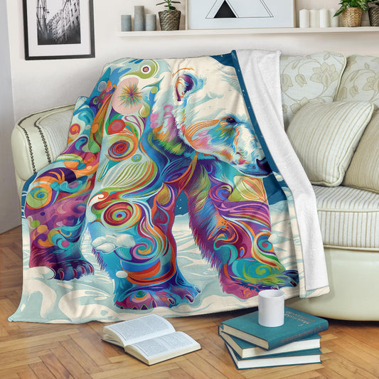 Polar Bear Blanket, Trippy Psychedelics Polar Bear Fleece Blanket, Polar Bear Throw Blanket, Polar Bear Gifts