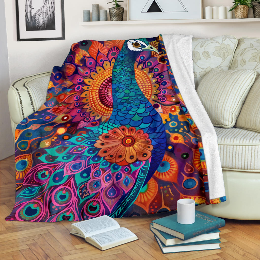 Peacock Blanket, Trippy Psychedelics Peacock Fleece Blanket, Peacock Throw Blanket, Peacock Gifts