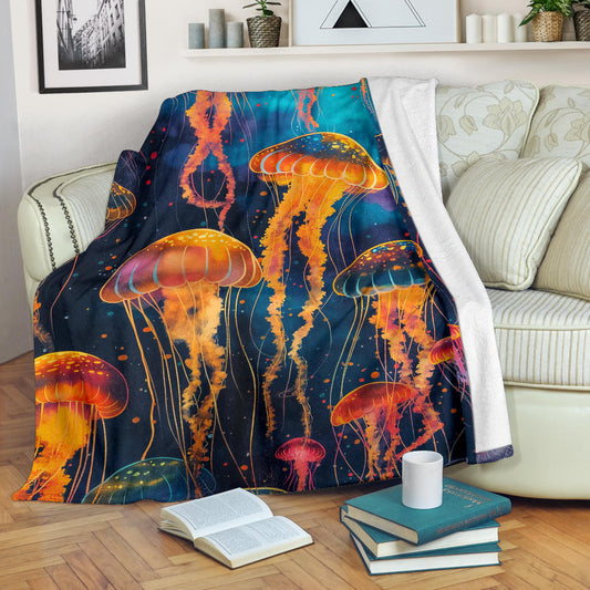 Jellyfish Blanket, Trippy Psychedelics Jellyfish Fleece Blanket, Jellyfish Throw Blanket, Jellyfish Gifts