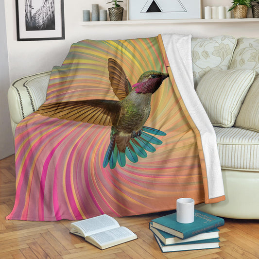 Hummingbird Blanket, Trippy Psychedelics Hummingbird Fleece Blanket, Hummingbird Throw Blanket, Hummingbird Gifts