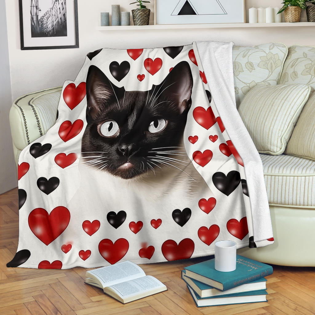 Siamese Cat Hearts Blanket