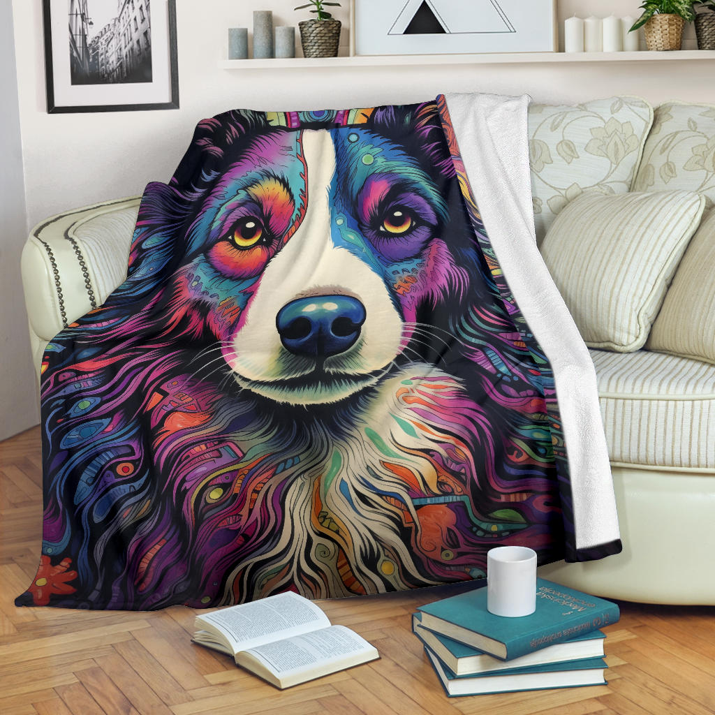 Border Collie Blanket, Border Collie Trippy Psychedelics Blanket, Border Collie Gifts, Border Collie Throw Blanket