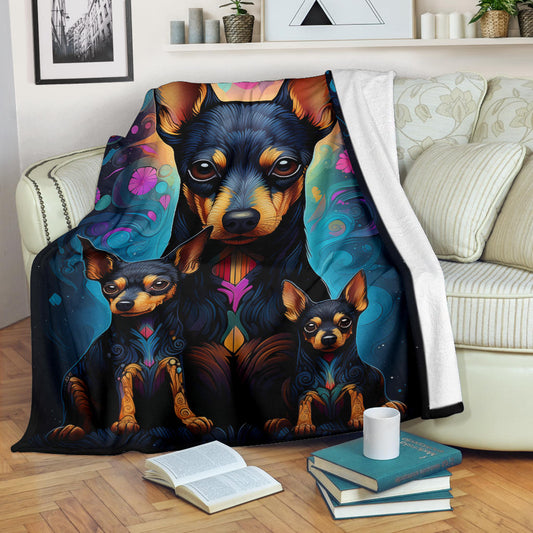 Miniature Pinscher Blanket, Trippy Psychedelics Miniature Pinscher Fleece Blanket, Miniature Pinscher Throw Blanket, Miniature Pinscher Gifts