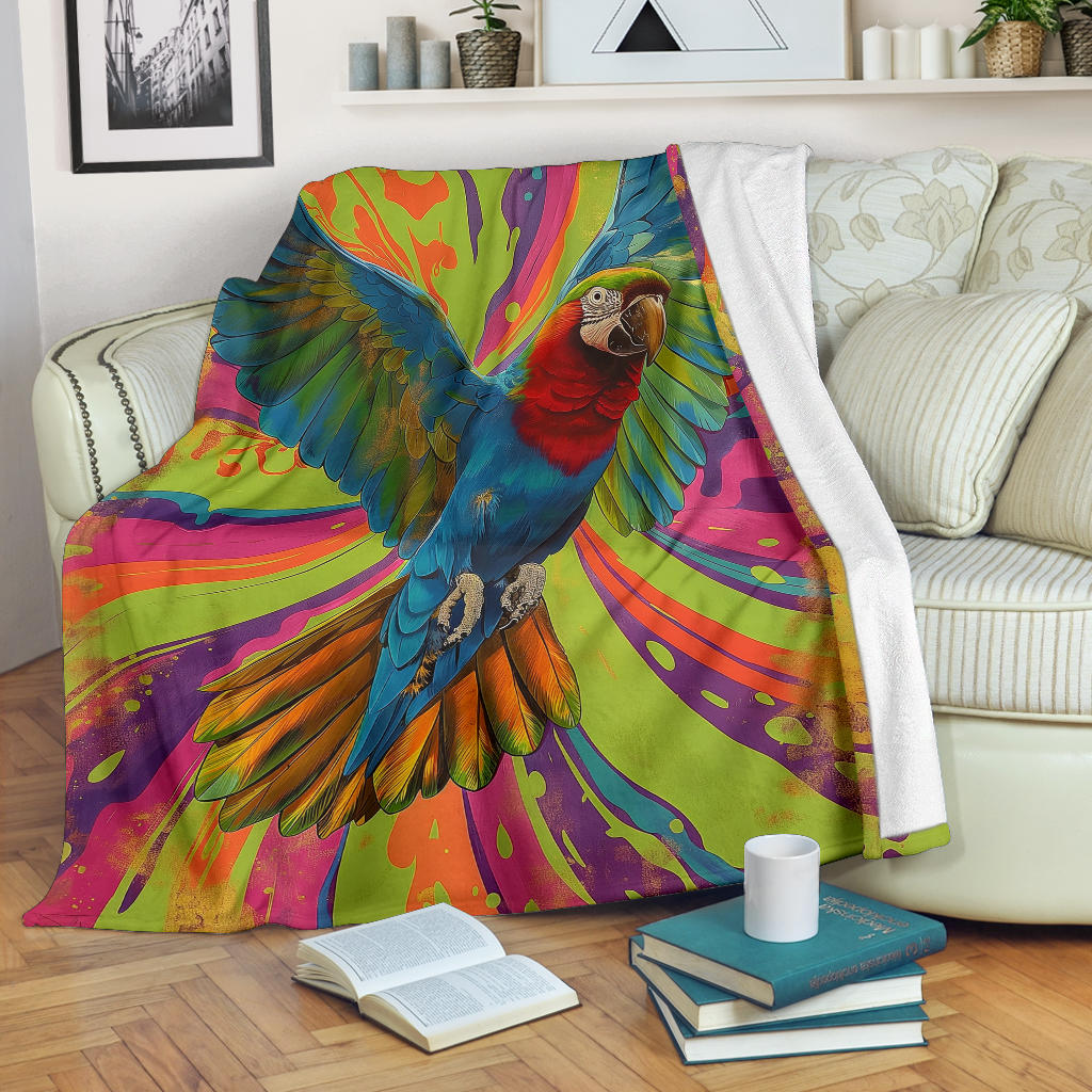 Parrot Blanket, Trippy Psychedelics Parrot Fleece Blanket, Parrot Throw Blanket, Parrot Gifts