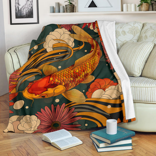 Carp Blanket, Trippy Psychedelics Carp Fleece Blanket, Carp Throw Blanket, Carp Gifts