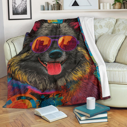 Keeshond Dog Blanket, Trippy Psychedelics Keeshond Dog Fleece Blanket, Keeshond Dog Throw Blanket, Keeshond Dog Gifts