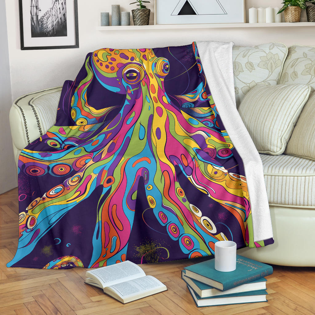 Octopus Blanket, Trippy Psychedelics Octopus Fleece Blanket, Octopus Throw Blanket, Octopus Gifts