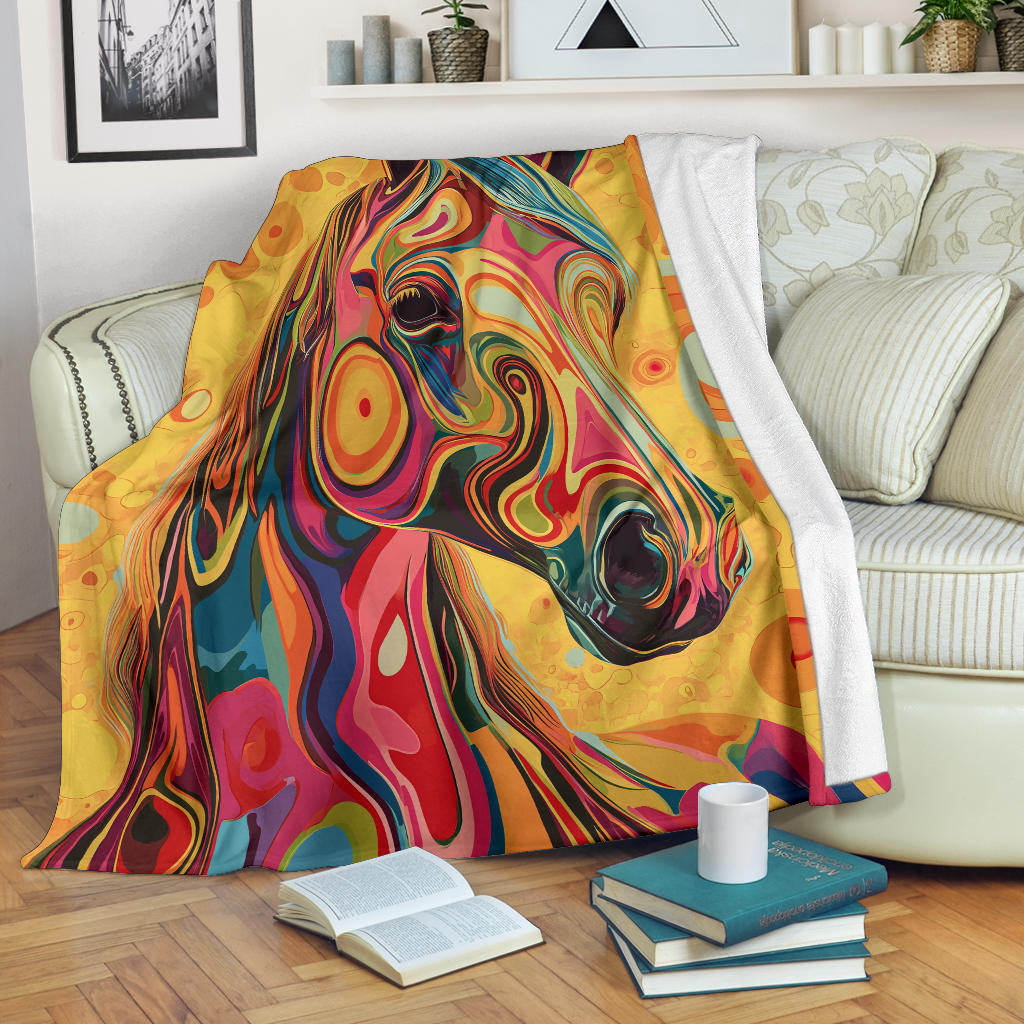 Horse Blanket, Trippy Psychedelics Horse Fleece Blanket, Horse Throw Blanket, Horse Gifts