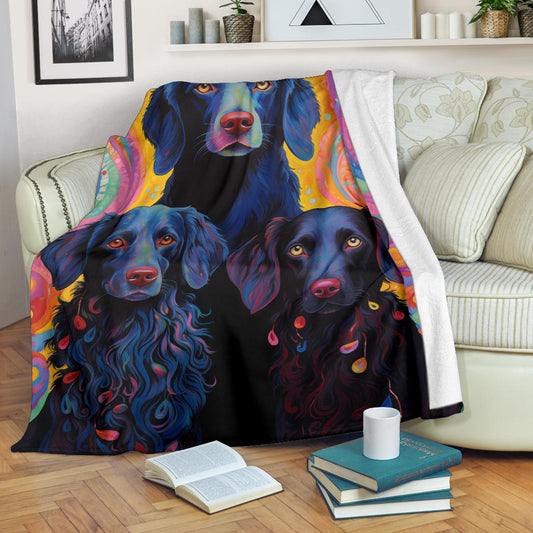 Curly Coated Retriever Blanket, Trippy Psychedelics Curly Coated Retriever Fleece Blanket, Curly Coated Retriever Throw Blanket, Curly Coated Retriever Gifts