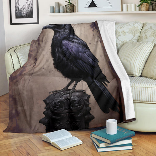 Crow Raven Blanket,  Goth Gifts, Crow Fleece Blanket, Crow Gifts, Crow Custom Blanket, Witchy Blanket