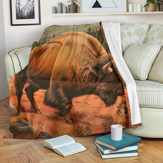 Bison Blanket, Trippy Psychedelics Bison Fleece Blanket, Bison Throw Blanket, Bison Gifts