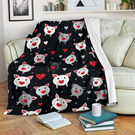 Pig Hearts Blanket, Pig Fleece Blanket, Pig Throw Blanket