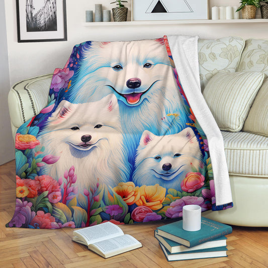 Samoyed Blanket, Trippy Psychedelics Samoyed Fleece Blanket, Samoyed Throw Blanket, Samoyed Gifts