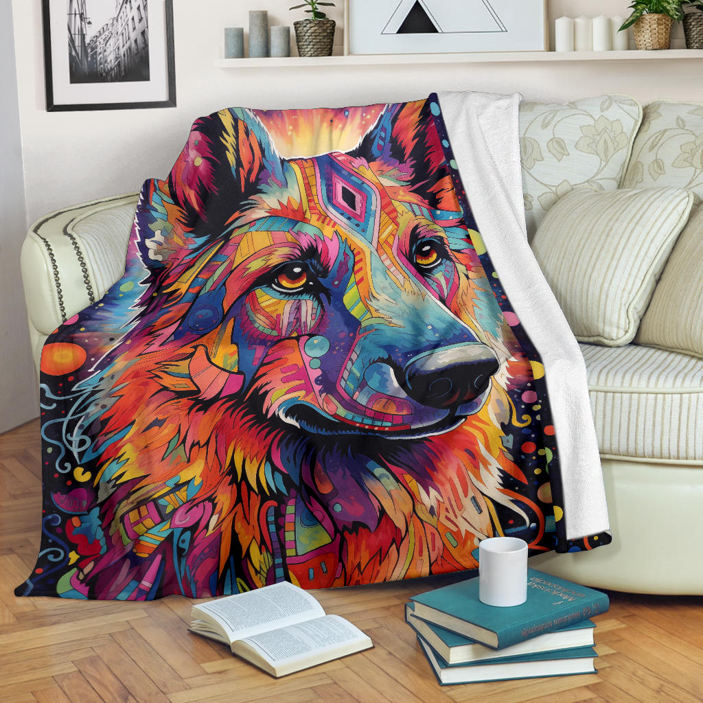 Trippy Psychedelics German Shepherd Blanket, German Shepherd Throw Blanket, German Shepherd Fleece Blanket, German Shepherd Gifts