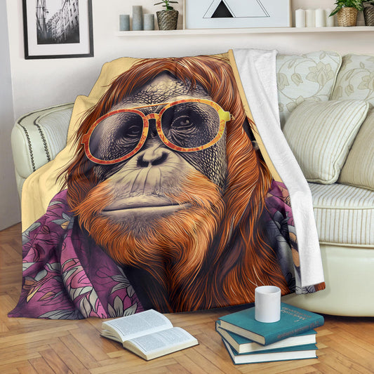 Orangutan animal Blanket, Trippy Psychedelics Orangutan animal Fleece Blanket, Orangutan animal Throw Blanket, Orangutan animal Gifts