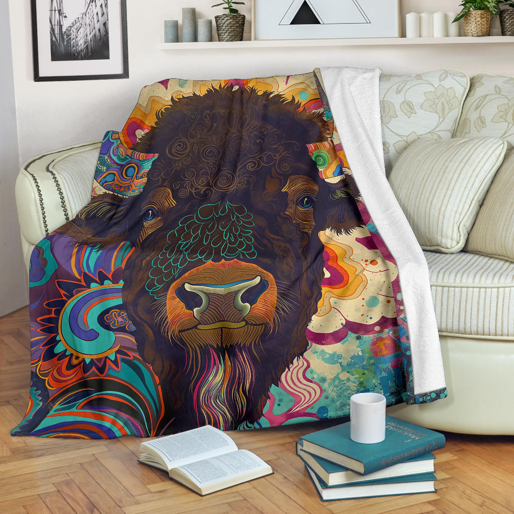 Buffalo Blanket, Trippy Psychedelics Buffalo Fleece Blanket, Buffalo Throw Blanket, Buffalo Gifts