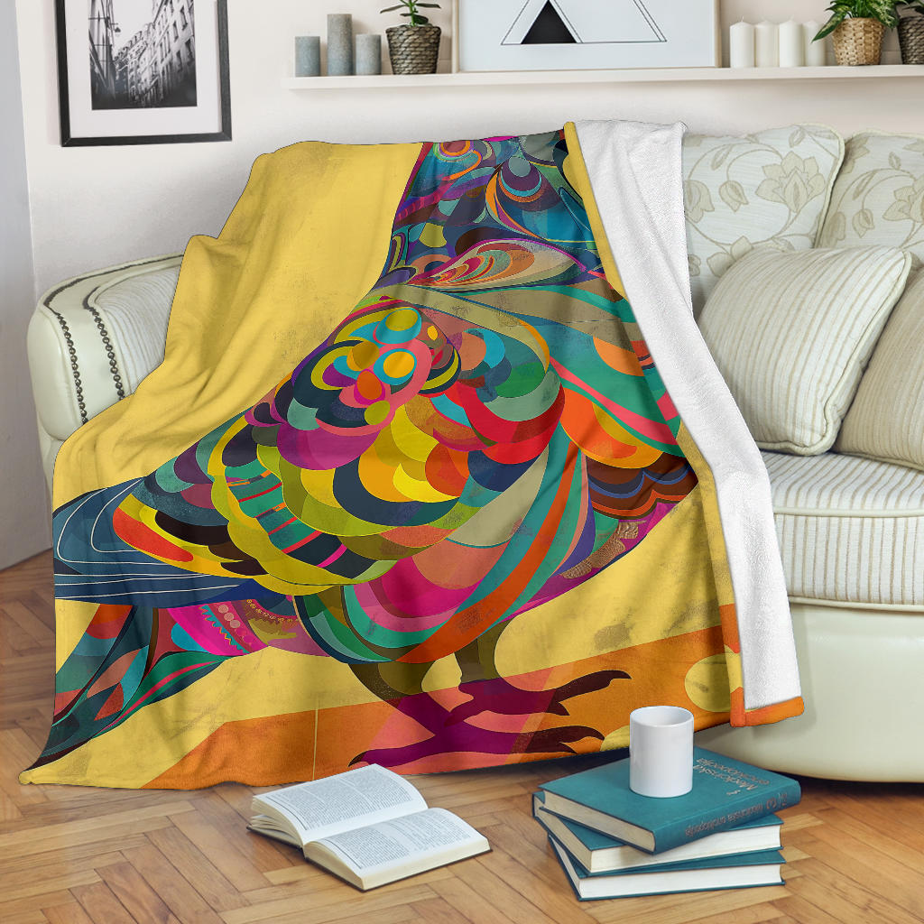 Pigeon Blanket, Trippy Psychedelics Pigeon Fleece Blanket, Pigeon Throw Blanket, Pigeon Gifts