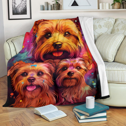 Norfolk Terrier Blanket, Trippy Psychedelics Norfolk Terrier Fleece Blanket, Norfolk Terrier Throw Blanket, Norfolk Terrier Gifts