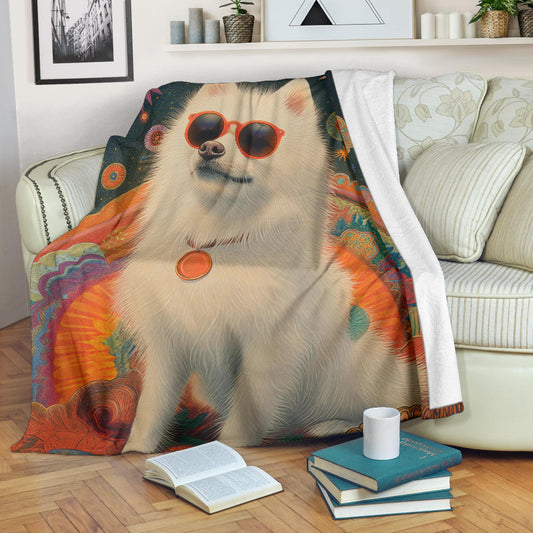 Japanese Spitz Blanket, Trippy Psychedelics Japanese Spitz Fleece Blanket, Japanese Spitz Throw Blanket, Japanese Spitz Gifts