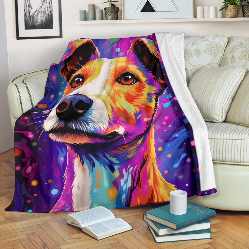 Fox Terrier Blanket, Trippy Psychedelics Fox Terrier Fleece Blanket, Fox Terrier Throw Blanket, Fox Terrier Gifts