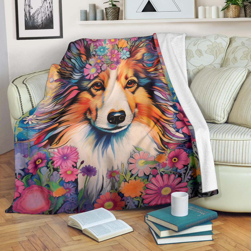 Shetland Sheepdog Blanket, Shetland Sheepdog Fleece Blanket, Shetland Sheepdog Trippy Psychedelics Throw Blanket, Shetland Sheepdog Gifts