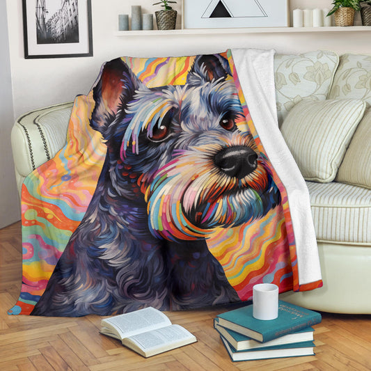 Miniature Schnauzer Blanket, Miniature Schnauzer Dog Trippy Psychedelics Blanket, Miniature Schnauzer Gifts, Miniature Schnauzer Throw Blanket