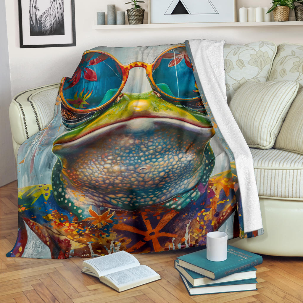 Frog Blanket, Trippy Psychedelics Frog Fleece Blanket, Frog Throw Blanket, Frog Gifts