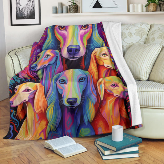 Saluki Blanket, Trippy Psychedelics Saluki Fleece Blanket, Saluki Throw Blanket, Saluki Gifts