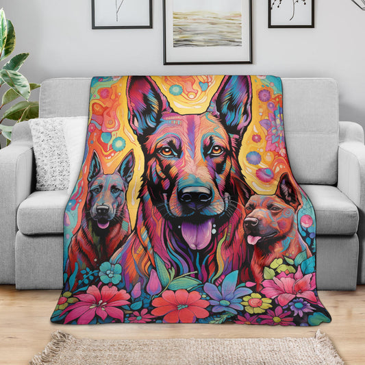 Belgian Malinois Blanket, Trippy Psychedelics Belgian Malinois  Fleece Blanket, Belgian Malinois Throw Blanket, Belgian Malinois Gifts