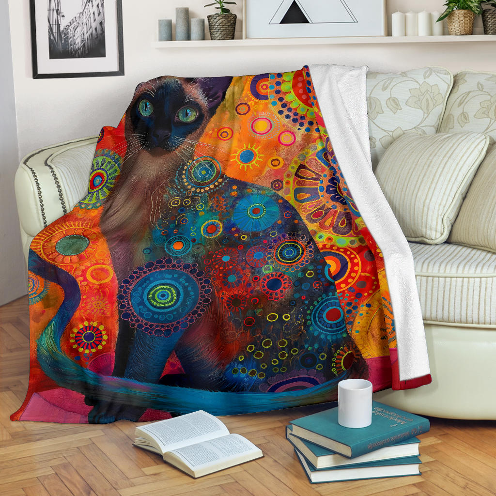 Burmese cat Blanket, Trippy Psychedelics Burmese cat Fleece Blanket, Burmese cat Throw Blanket, Burmese cat Gifts