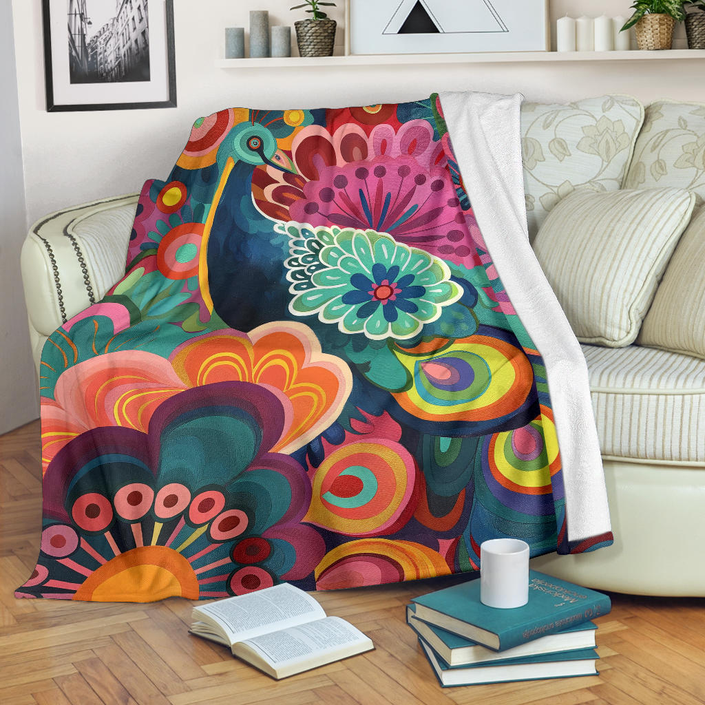 Peacock Blanket, Trippy Psychedelics Peacock Fleece Blanket, Peacock Throw Blanket, Peacock Gifts