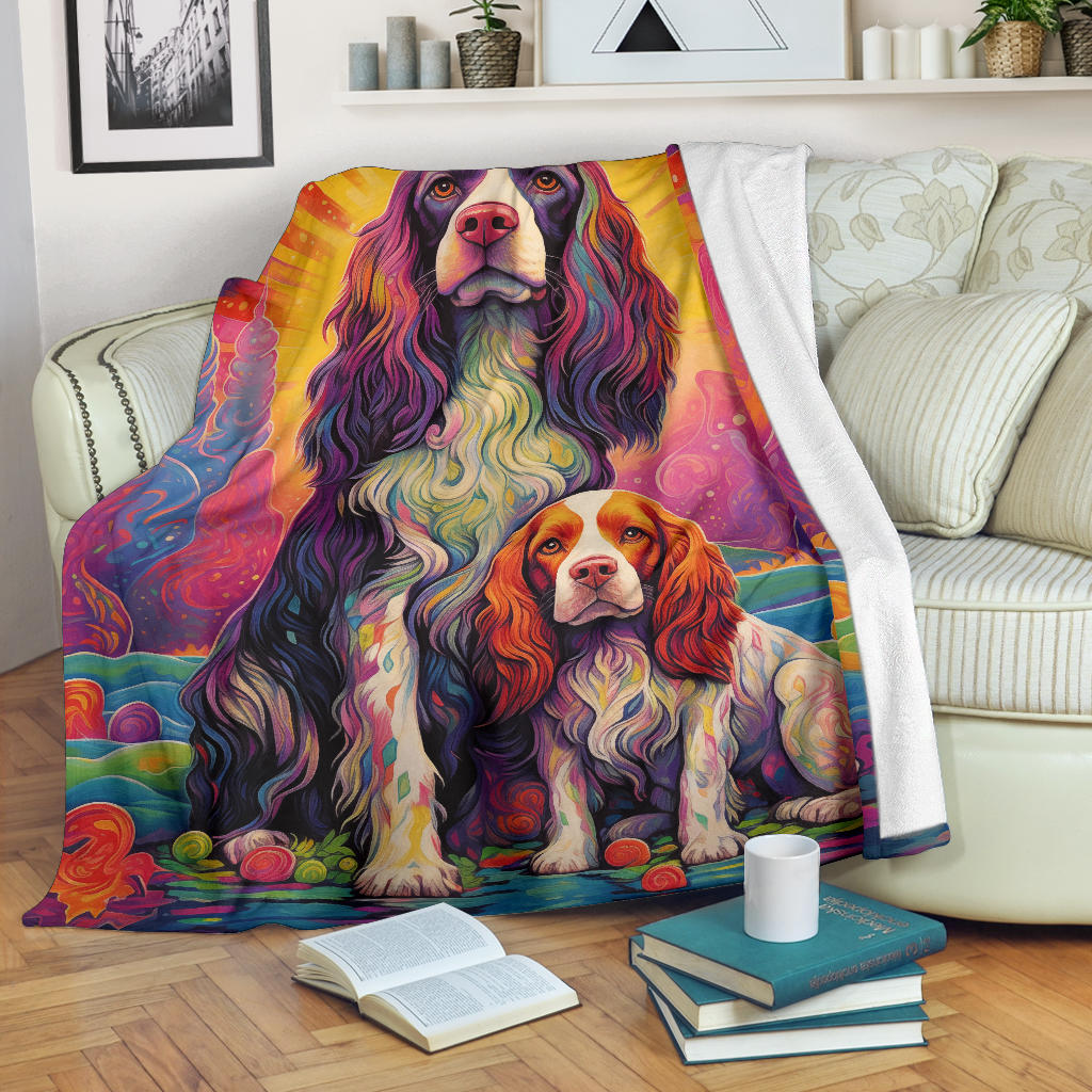 English Springer Spaniel Blanket, Trippy Psychedelics English Springer Spaniel Fleece Blanket, English Springer Spaniel Throw Blanket, English Springer Spaniel Gifts