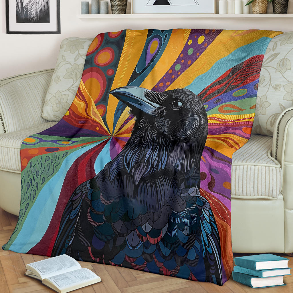 Crow bird Blanket, Trippy Psychedelics Crow bird Fleece Blanket, Crow bird Throw Blanket, Crow bird Gifts