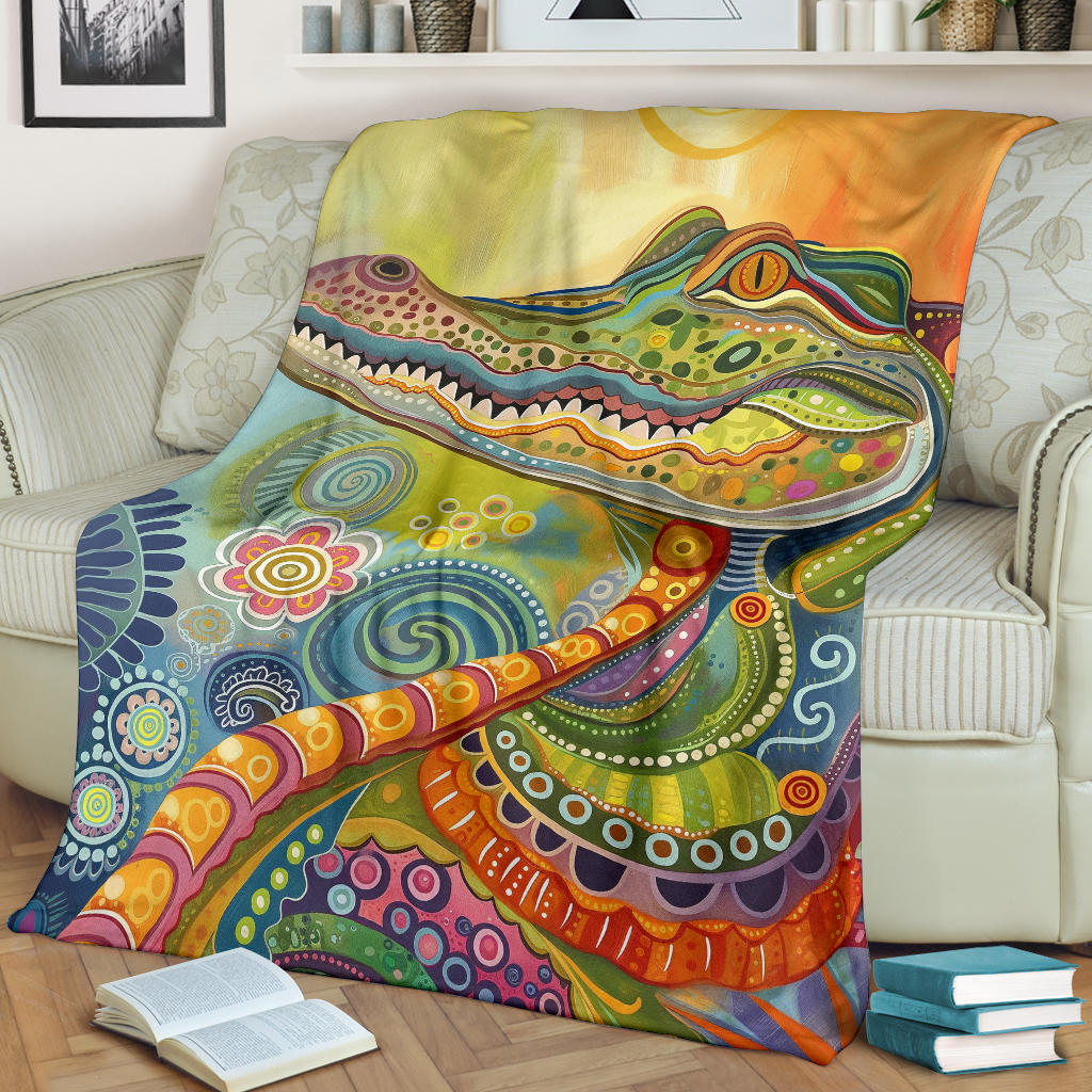 Alligator Blanket, Trippy Psychedelics Alligator Fleece Blanket, Alligator Throw Blanket, Alligator Gifts