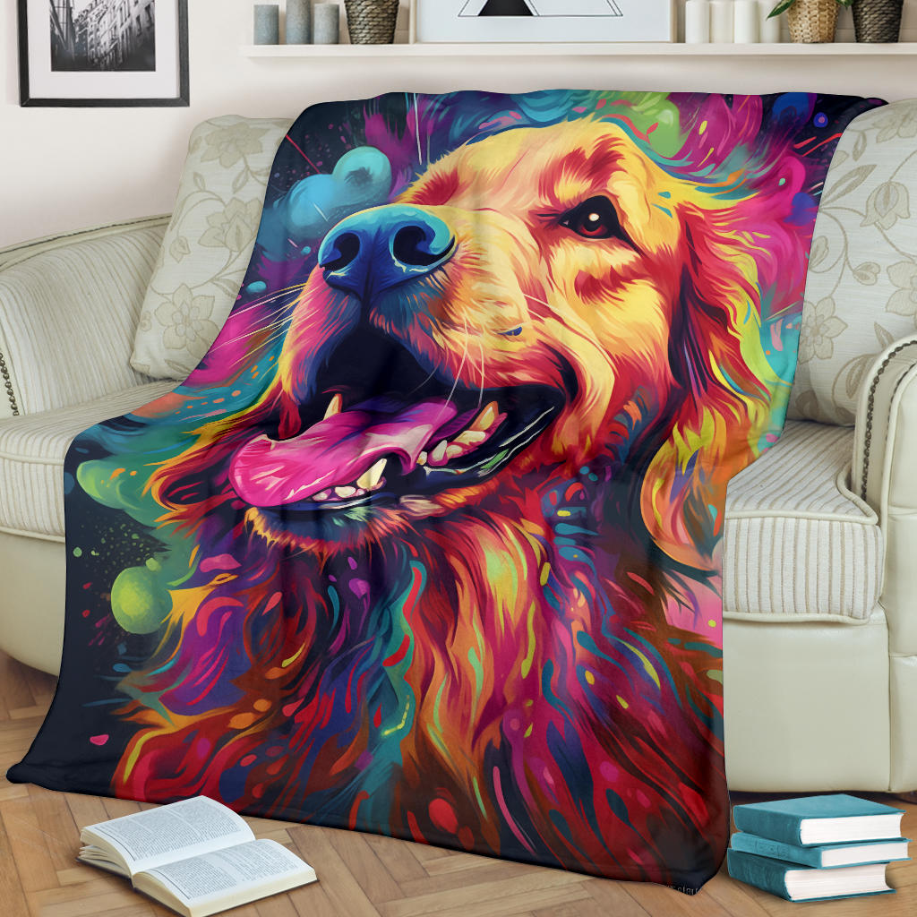 Trippy Psychedelics Golden Retriever Blanket, Golden Retriever Throw Blanket, Golden Retriever Fleece Blanket, Golden Retriever Gifts