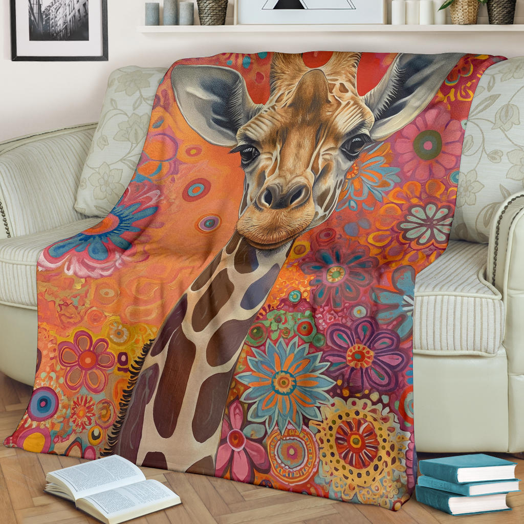 Giraffe Blanket, Trippy Psychedelics Giraffe Fleece Blanket, Giraffe Throw Blanket, Giraffe Gifts