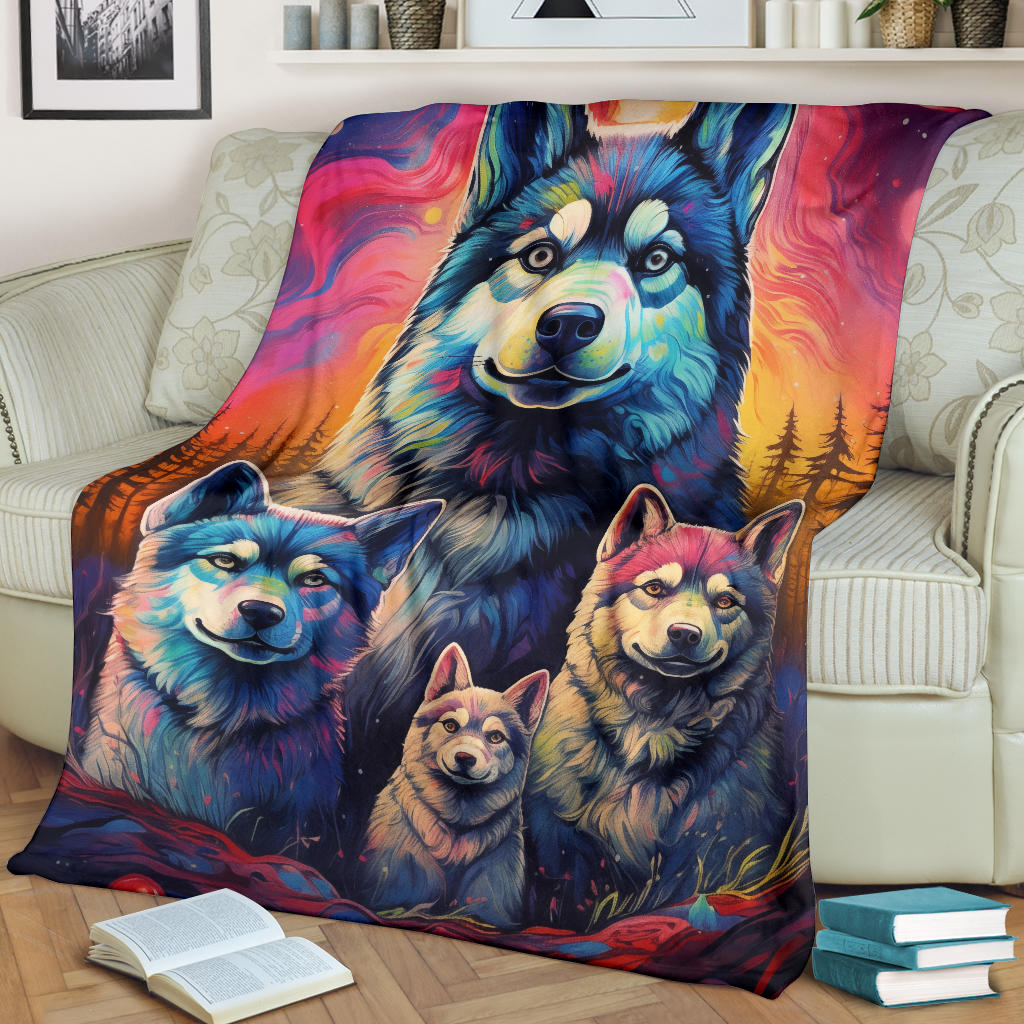 Norwegian Elkhound Blanket, Trippy Psychedelics Norwegian Elkhound Fleece Blanket, Norwegian Elkhound Throw Blanket, Norwegian Elkhound Gifts