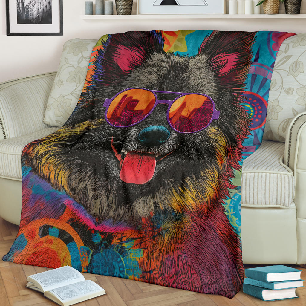 Keeshond Dog Blanket, Trippy Psychedelics Keeshond Dog Fleece Blanket, Keeshond Dog Throw Blanket, Keeshond Dog Gifts