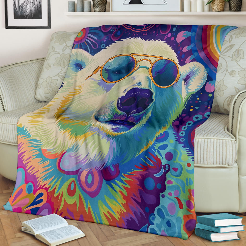 Polar Bear Blanket, Trippy Psychedelics Polar Bear Fleece Blanket, Polar Bear Throw Blanket, Polar Bear Gifts