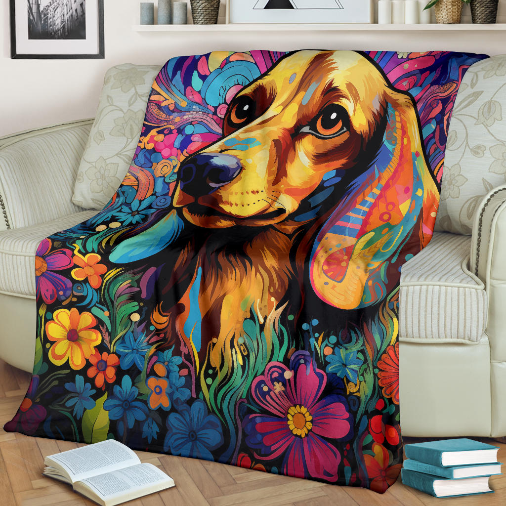 Trippy Psychedelics Dachshund Blanket, Dachshund Throw Blanket, Dachshund Fleece Blanket, Dachshund Gifts