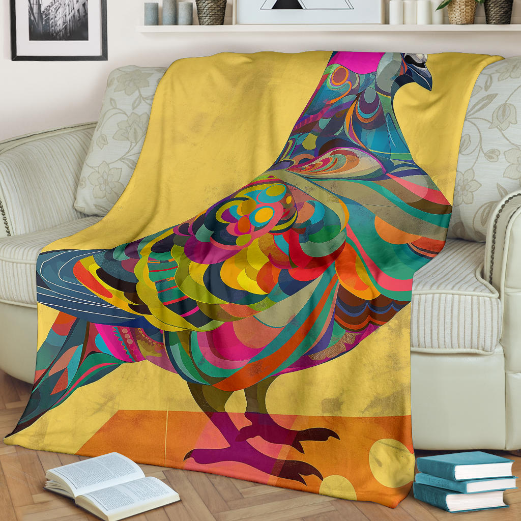 Pigeon Blanket, Trippy Psychedelics Pigeon Fleece Blanket, Pigeon Throw Blanket, Pigeon Gifts